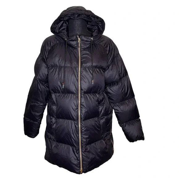 Eddie Bauer Down Black Hooded Puffer Coat Jacket Parka Size L - Picture 1 of 9